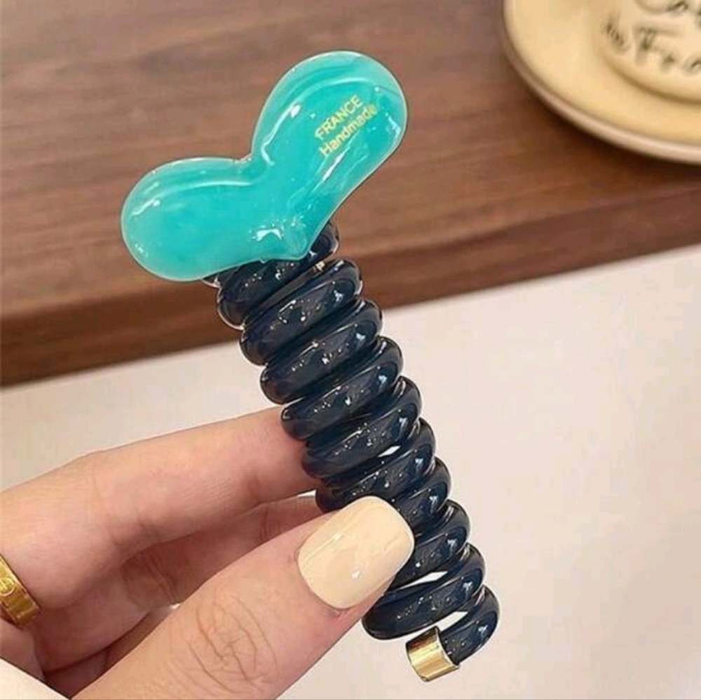 Peacock Blue Heart Shaped Spiral Ponytail Wrap (OS)